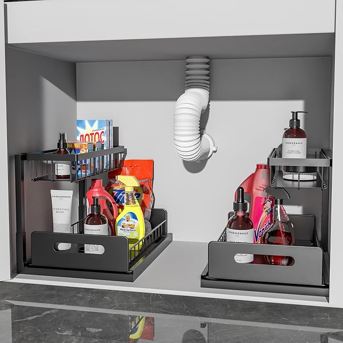 WZMYO Under Sink Organizers and Storage-2 Pack L-Shape Heavy Duty Metal Slide Out Pull Out Drawer... | Amazon (US)