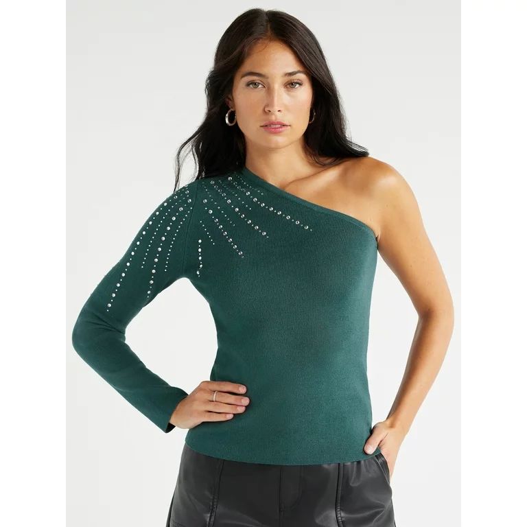 Sofia Jeans Women's One Shoulder Party Sweater with Long Sleeves, Sizes XS-2XL | Walmart (US)
