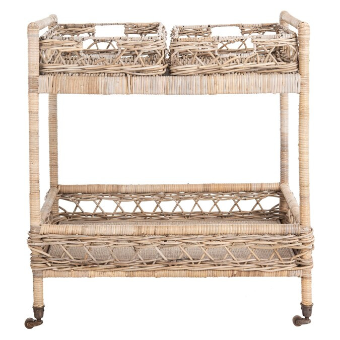 Safavieh Brown Wood Base with Wicker Top Rolling Kitchen Cart (18.3-in x 28.7-in x 30.3-in) Lowes... | Lowe's