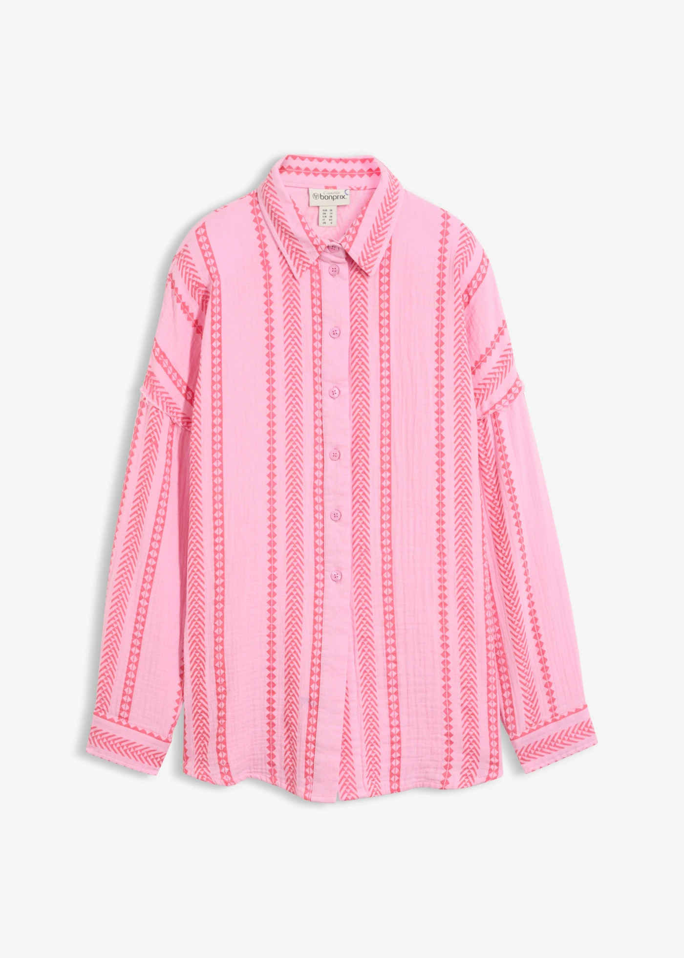 Overhemdblouse van luchtige mousseline roze-neonpink met print | Bonprix NL