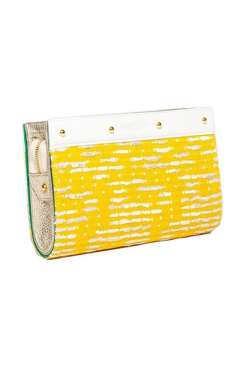 Lizzie Reversible Clutch Cover: Kelly Green Puffy Croc Reversing to Bright Sun Yellow with Silver... | CARRIE DUNHAM