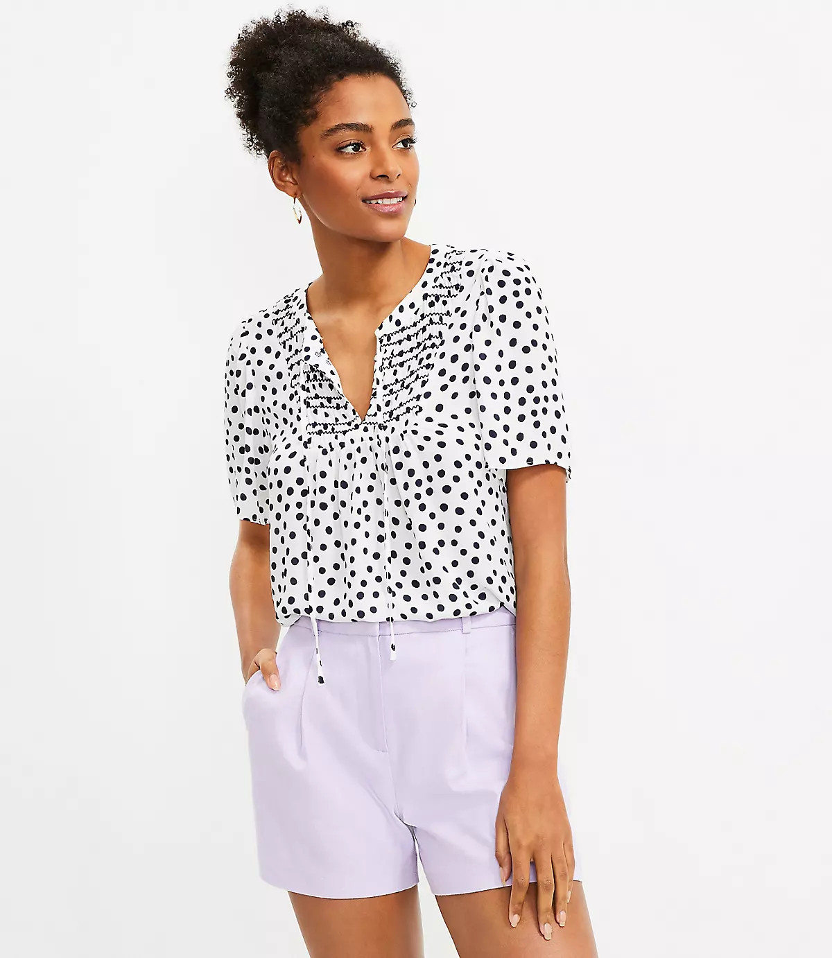 Dotted Smocked Mixed Media Top | LOFT | LOFT