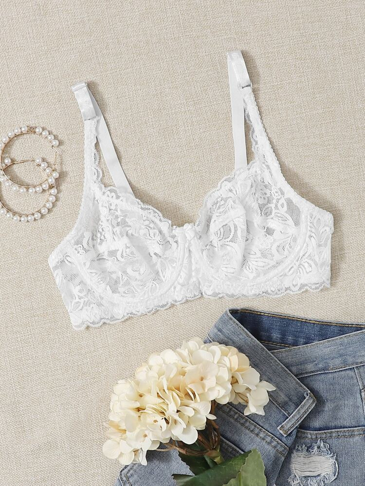 Floral Lace Sheer Underwire Bra | SHEIN