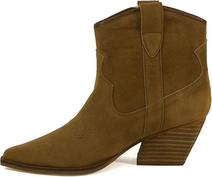 ARiderGirl Darian Women's Western Style Slip On Snip Toe Stacked Heel Ankle Booties | Amazon (US)