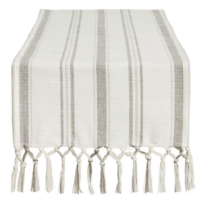 Gray and Ivory Stripe Roani Table Runner | World Market