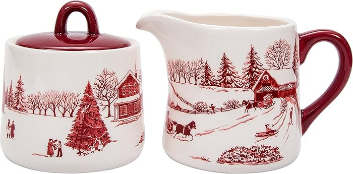 Bico Toile De Jouy Winter Wonderland Ceramic Sugar and Creamer Set, Sugar Bowl with Lid, Cute Con... | Amazon (US)