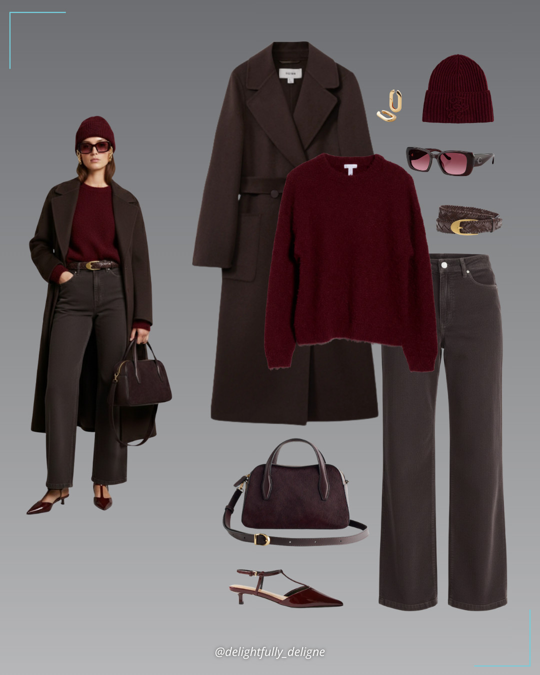 Winter Texture Play 🤎❤️ Chocolate trench coat, wide-leg corduroy pants, oversized eyelash knit sweater, woven leather belt, script monogram wool-cashmere beanie, mini belted genuine calf hair crossbody bag, patent T-strap kitten heel pumps, mega U-link earrings & Coach red-frame sunglasses. 

 #LTKgrwm #LTKootd #LTKOver40