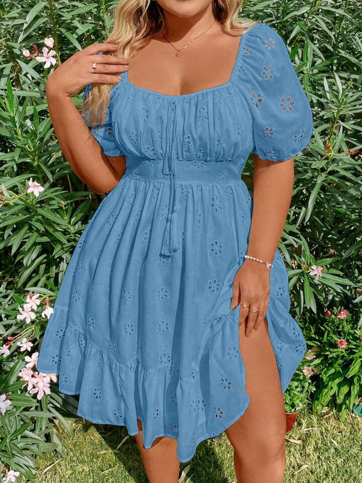 SHEIN WYWH Elegant Embroidered Plus Size Dress | SHEIN