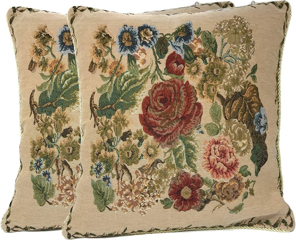 Tache 2 Piece 18 x 18 inch Spring Colorful Floral Woven Tapestry Country Rustic Morning Meadow Th... | Amazon (US)