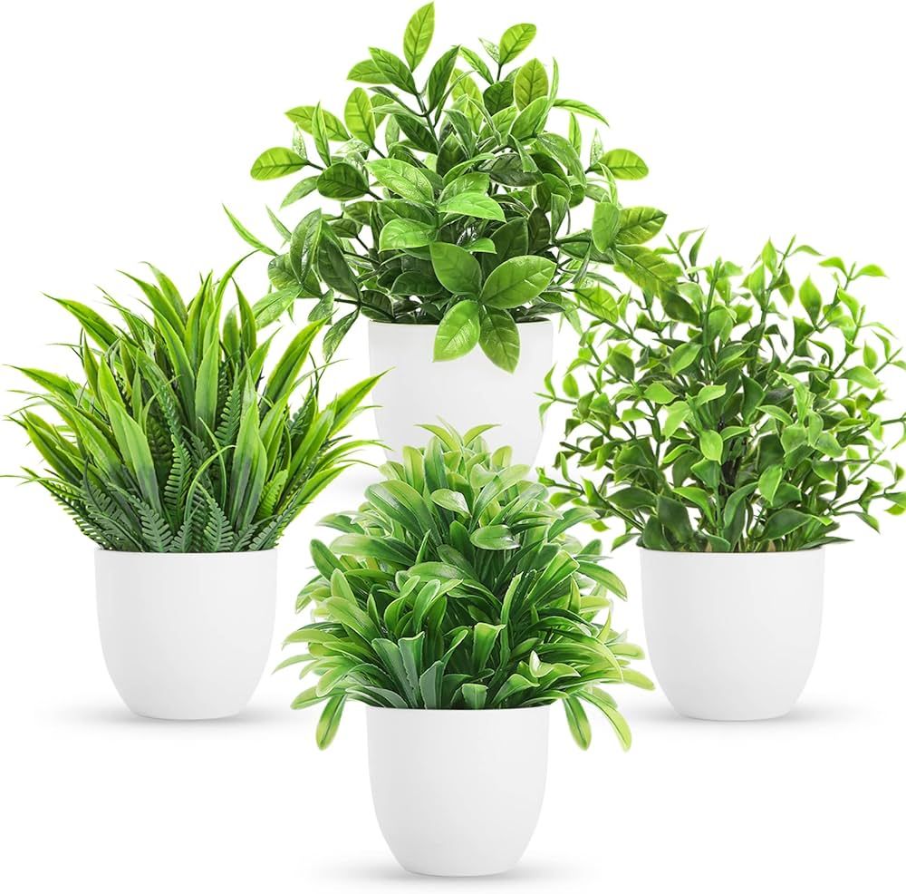 Miracliy 4 Packs Mini Fake Plants Artificial Potted Eucalyptus Faux Plants for Home Office Farmho... | Amazon (US)