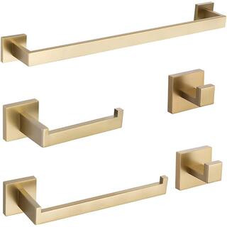 BWE 5-Piece Bath Hardware Set with Double Hooks Towel Ring Toilet Paper Holder and 24 in. Towel B... | The Home Depot