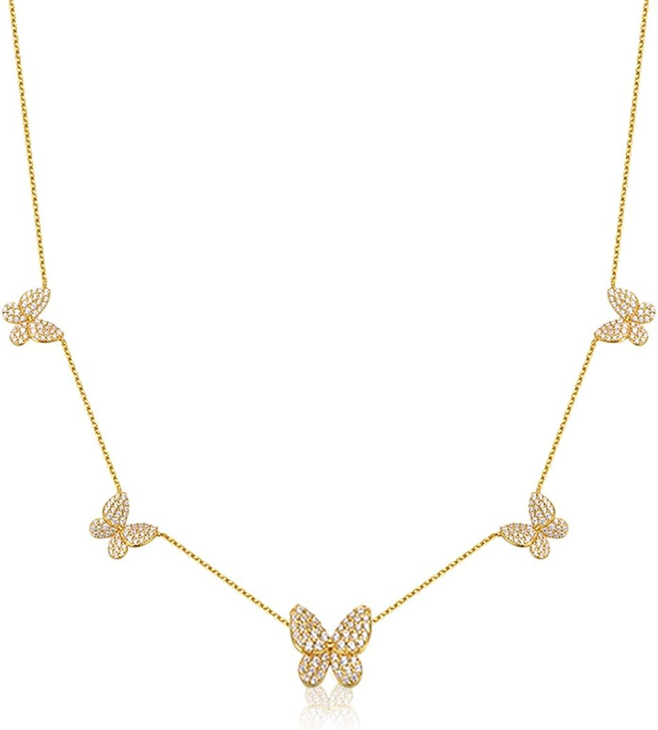 SUNXN Butterfly Necklace Dainty 18K Gold Cubic Zirconia Butterfly Choker Pendant Necklace for Wom... | Amazon (US)