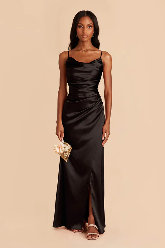Lydia Shiny Satin Dress - Black | Birdy Grey