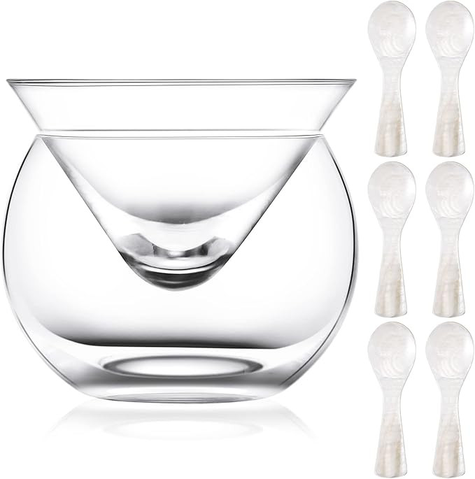 Sabary Glass Caviar Chiller Server Set Plus 6 Pcs 3.2 Inch Mother of Pearl Round Handle Spoons Ca... | Amazon (US)