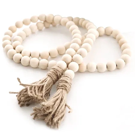 Tomshoo Wooden Beaded Garland With Tassel Rustic Look Farmhouse Style Wall Tray Decoration | Walmart (US)