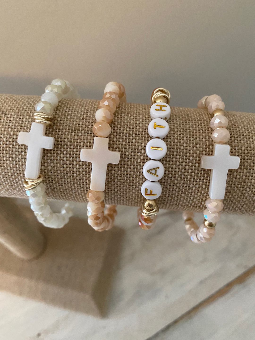 BESTSELLER Mother of Pearl Cross Crystal bracelets/faith bracelet/ cross bracelet/stretch bracele... | Etsy (US)