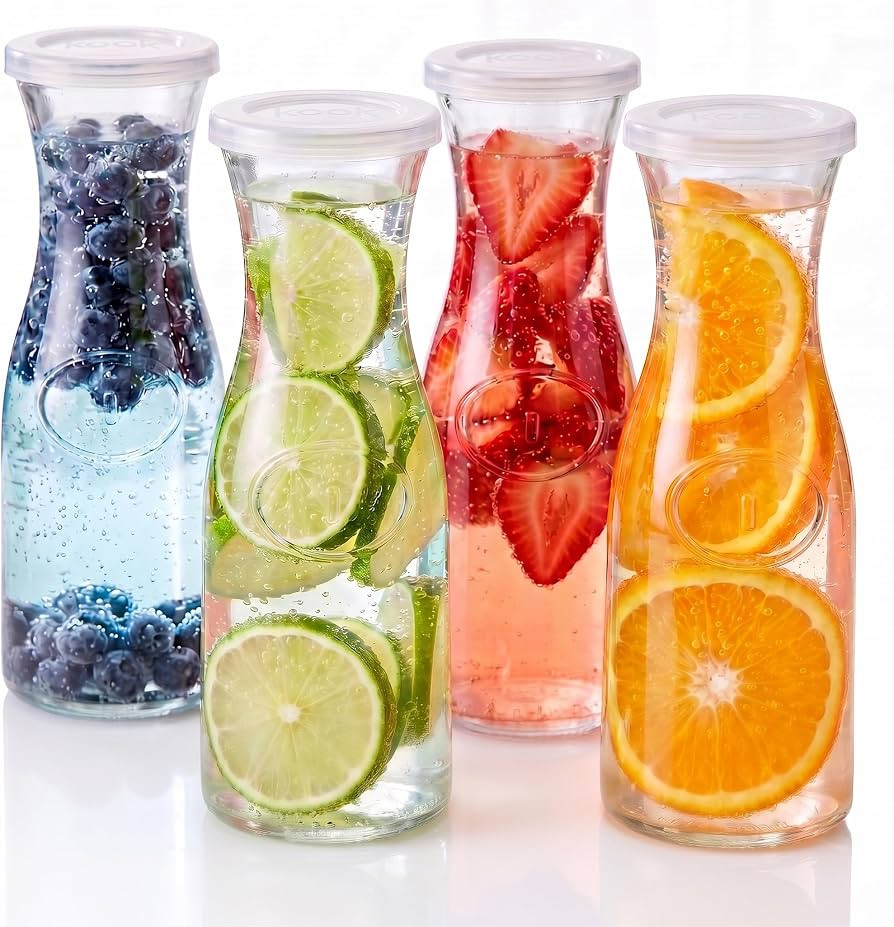 Kook Mini Glass Carafes with Lids, Small Beverage Pitchers for Fridge, Jugs for Water, Wine, Milk... | Amazon (US)