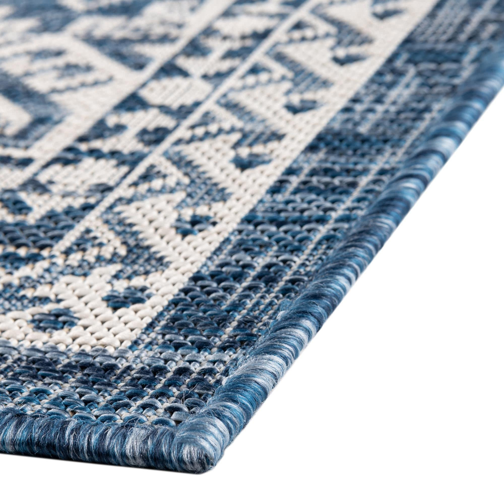 Rugs.com Outdoor Aztec Collection Rug – 4' x 6' Blue Flatweave Rug Perfect for Living Rooms, La... | Amazon (US)