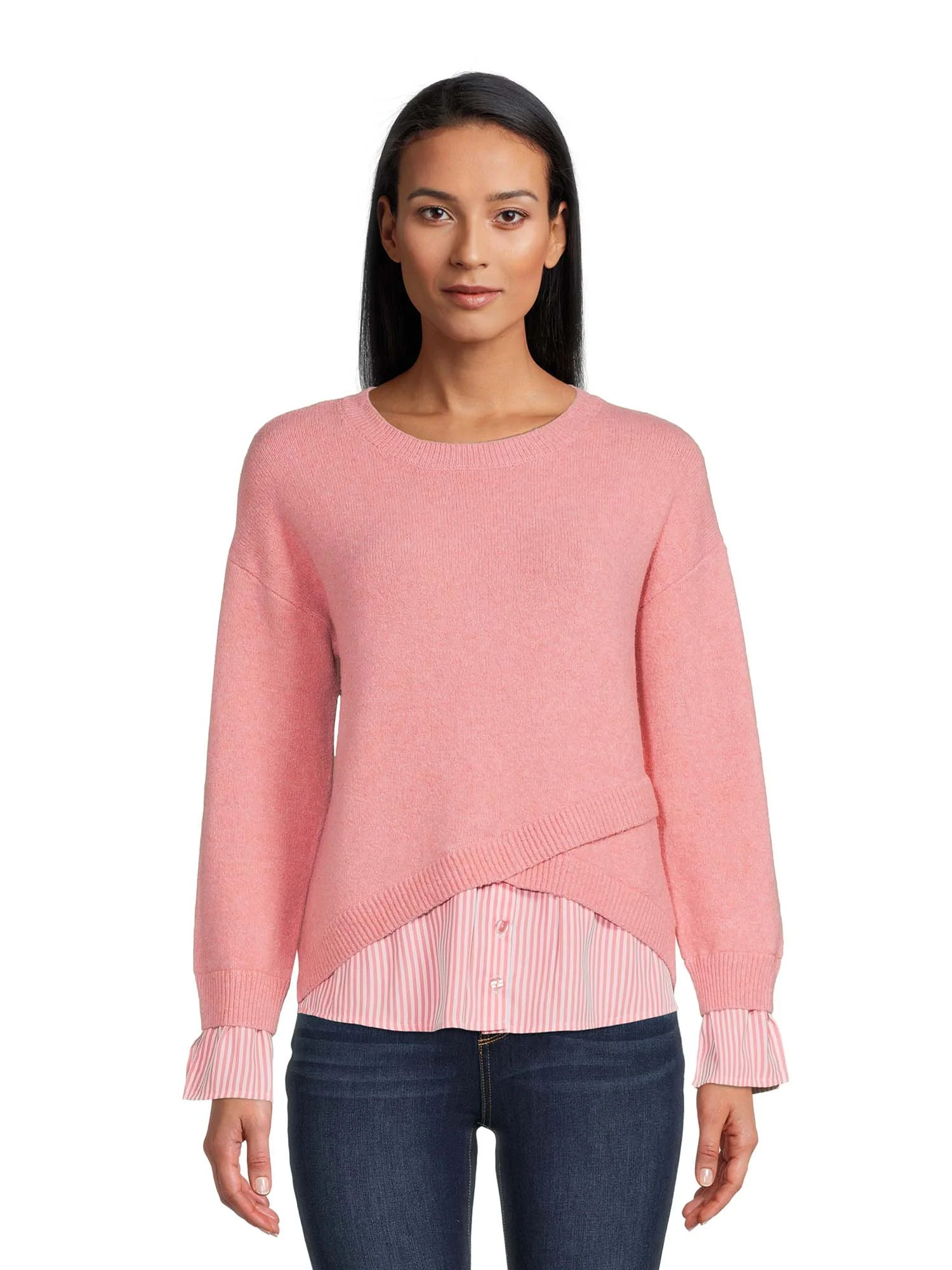 Time And Tru Women's Two-Fer Sweater Top - Walmart.com | Walmart (US)