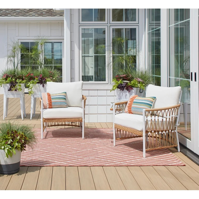Better Homes & Gardens Lilah 2-Pack Outdoor Wicker Lounge Chairs, White | Walmart (US)