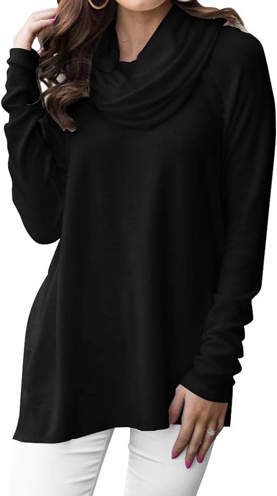 Minclouse Women's Long Sleeve Cowl Neck Sweater Pullover Turtleneck Casual Loose Sweatshirts Tuni... | Amazon (US)