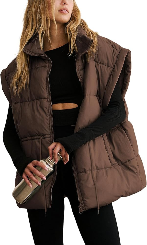 Yeokou Womens Puffer Vest Zipper Adjustale Waist Sleeveless Padded Gilet Jacket with Pockets | Amazon (US)