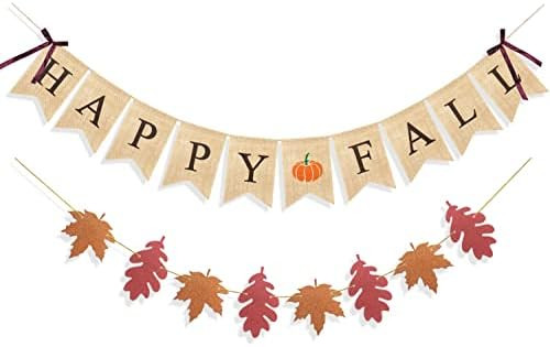 Uniwish Happy Fall Banner with Pumpkin Maple Leaves Sign Garland Fall Thanksgiving Day Decoration... | Amazon (US)