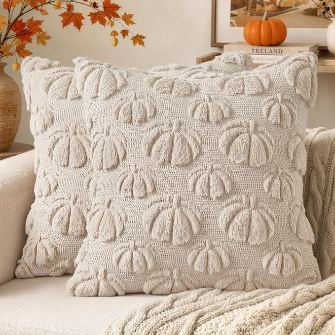 MIULEE Fall Pumpkin Throw Pillow Covers Beige 18x18 Set of 2 | Amazon (US)