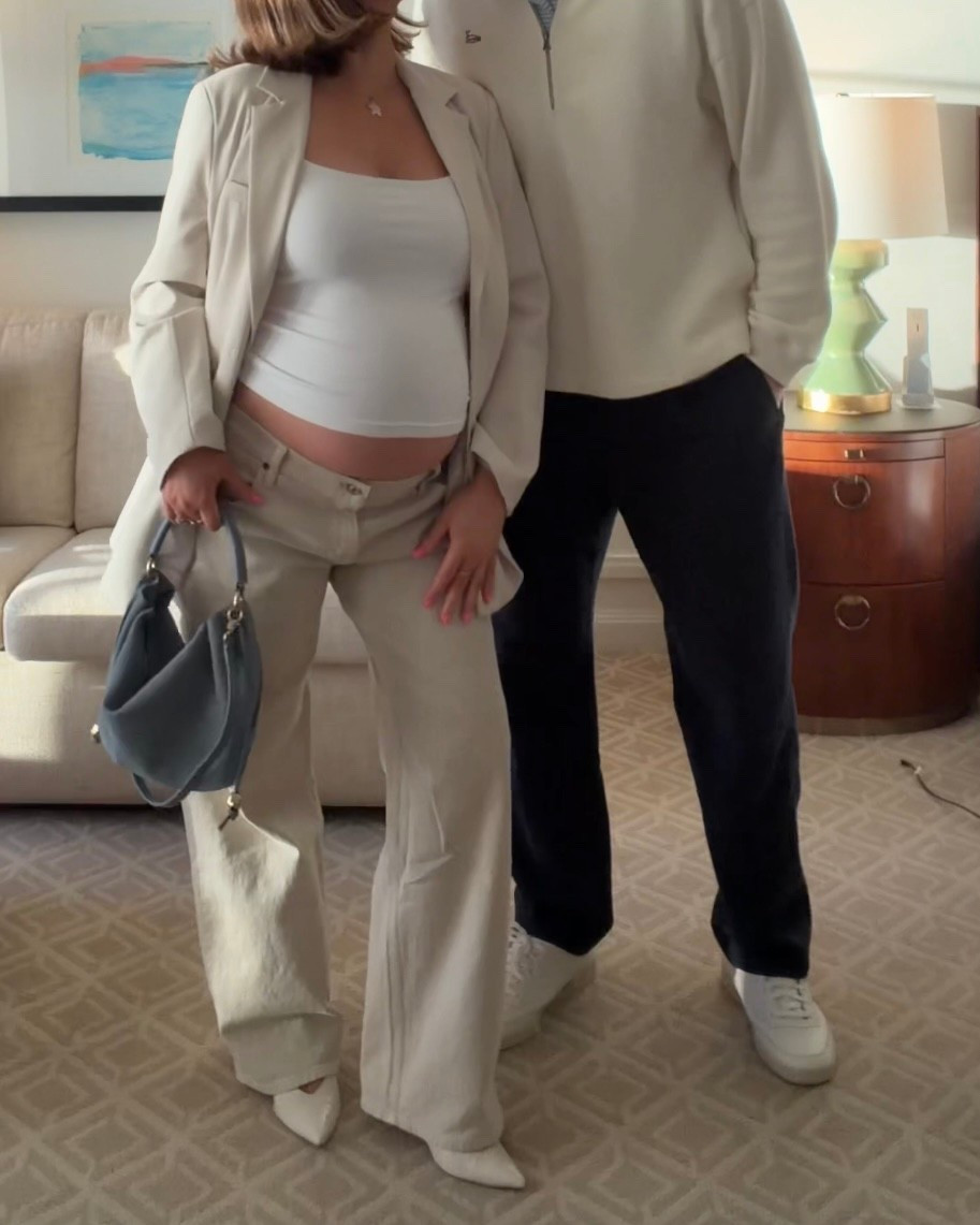 Blazer size large for oversized fit if you prefer it a little more snug or tailored stick with true size! Abercrombie bra free tank size m runs really big but stretchy so perfect for bump! Jeans size 31 I went up one and I love the true low rise this is a new style. Madewell bag and linked similar shoes

#pregnancystyle #bresheppard #abercrombie #lowrise
