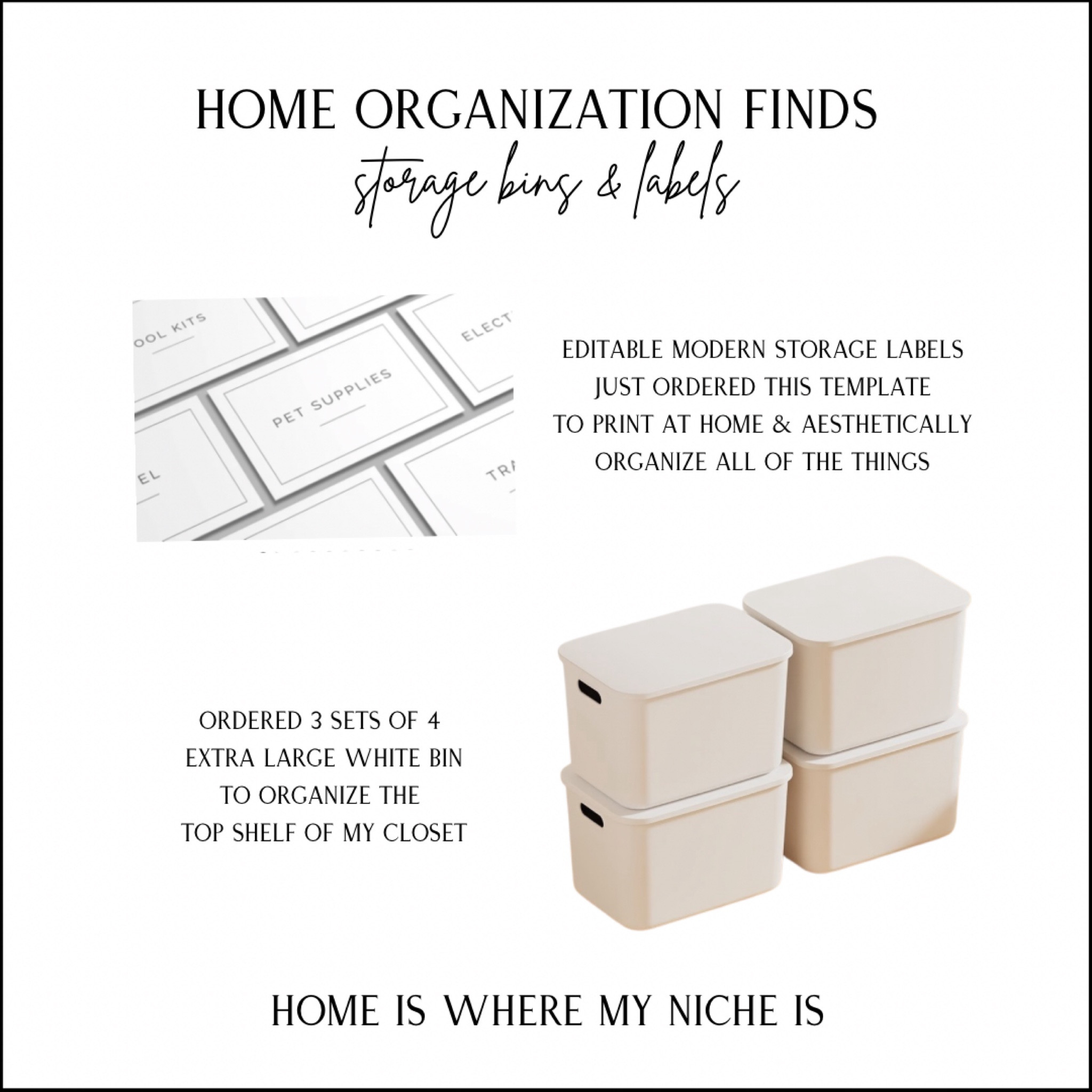O R G / just ordered this editable modern storage label template (on sale) to edit & print at home (on cardstock paper) to organize ALL of the things. I’m talking bedroom closets, laundry room, bathrooms, pantry, kitchen, front closet, garage…everrrrything 🤩

Aesthetic Organization | Extra Large White Storage Bins with Lids | Etsy

#LTKsale #LTKhome #LTKcanada