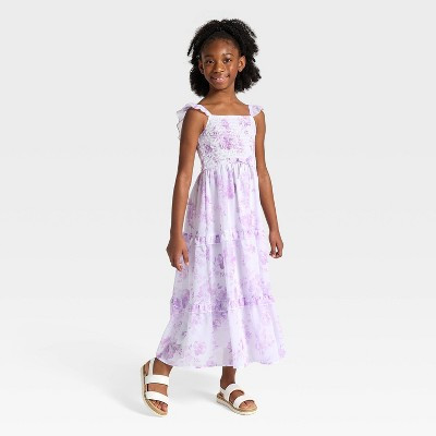 Girls' Chiffon Floral Printed Maxi A-Line Dress - Cat & Jack™ Lilac Purple XS | Target