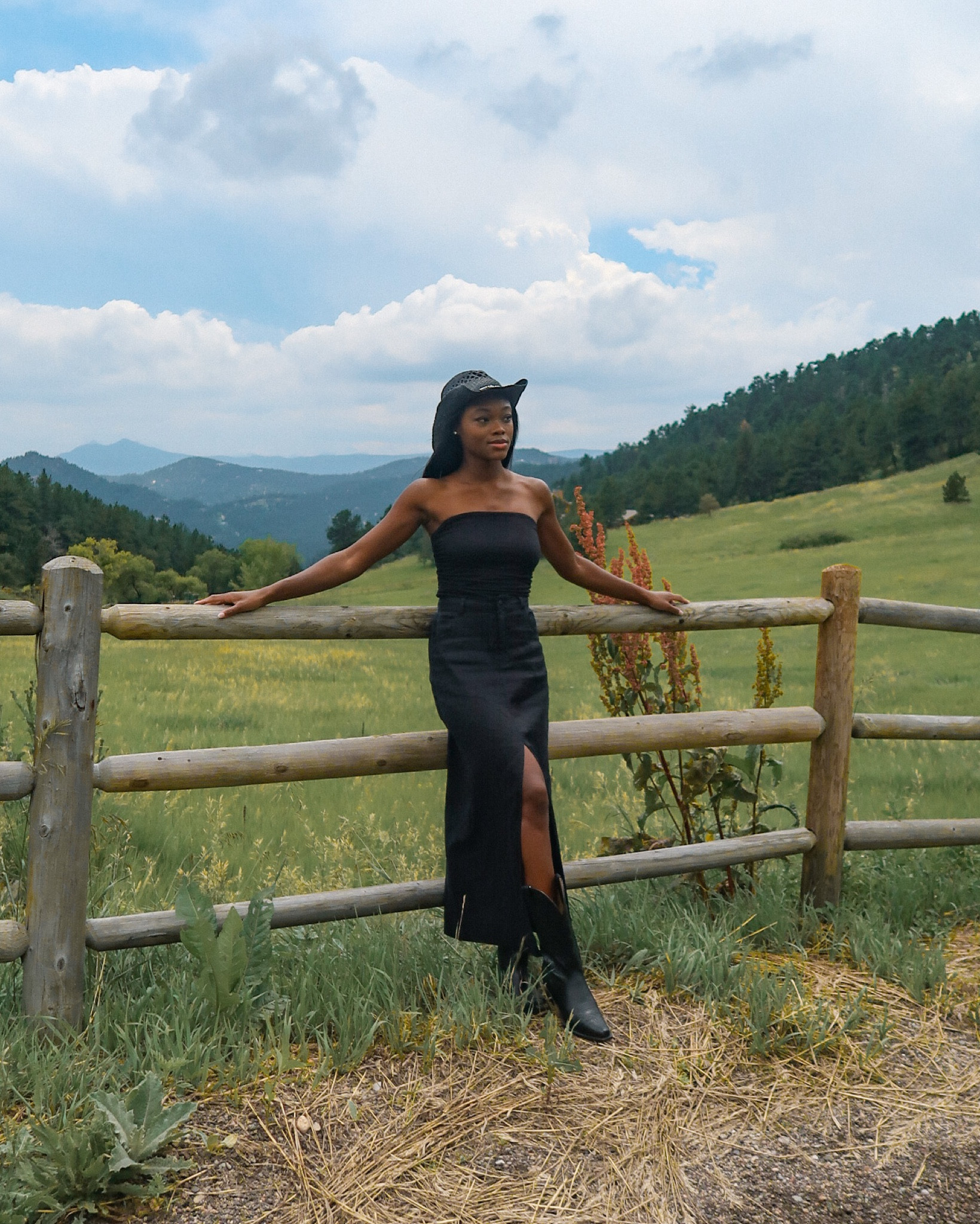 Black maxi skirt outfit in Colorado, midi skirt, black tube top, cowboy hat 

#LTKtravel #LTKstyletip #LTKSeasonal