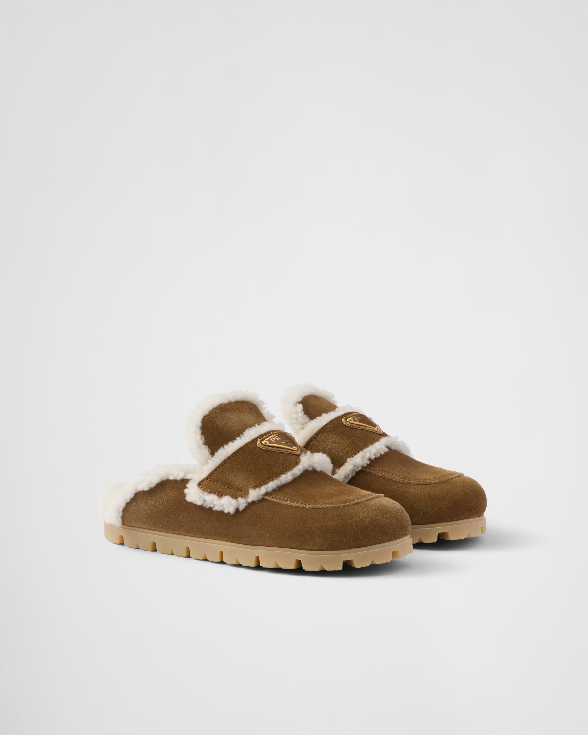 Suede and shearling slippers | Prada US