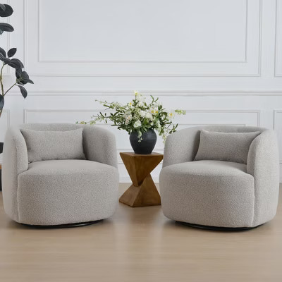 KINWELL 34" Wide Boucle Fabric Upholstered Swivel Armchair (Set of 2) - Taupe | Target