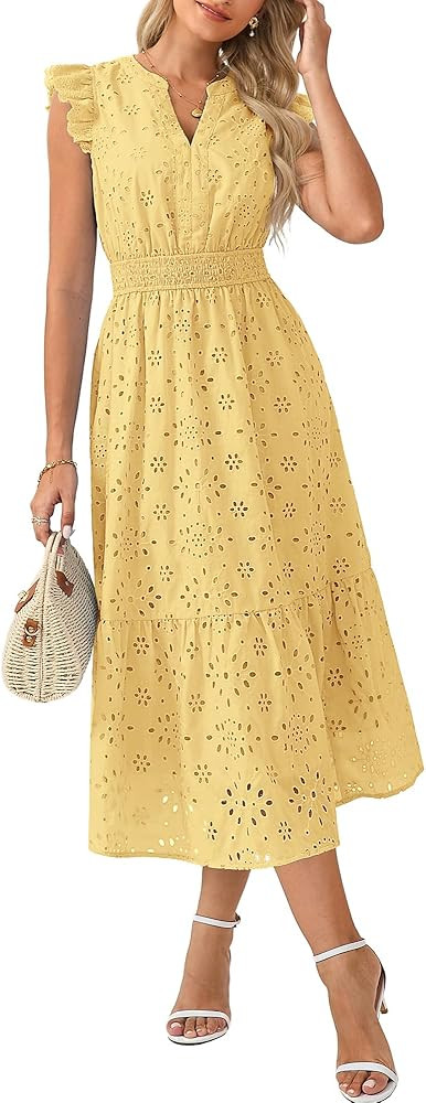 GRACE KARIN Womens Summer Boho Maxi Dress Casual 2026 Spring V Neck Eyelet Dresses Flowy Vacation... | Amazon (US)