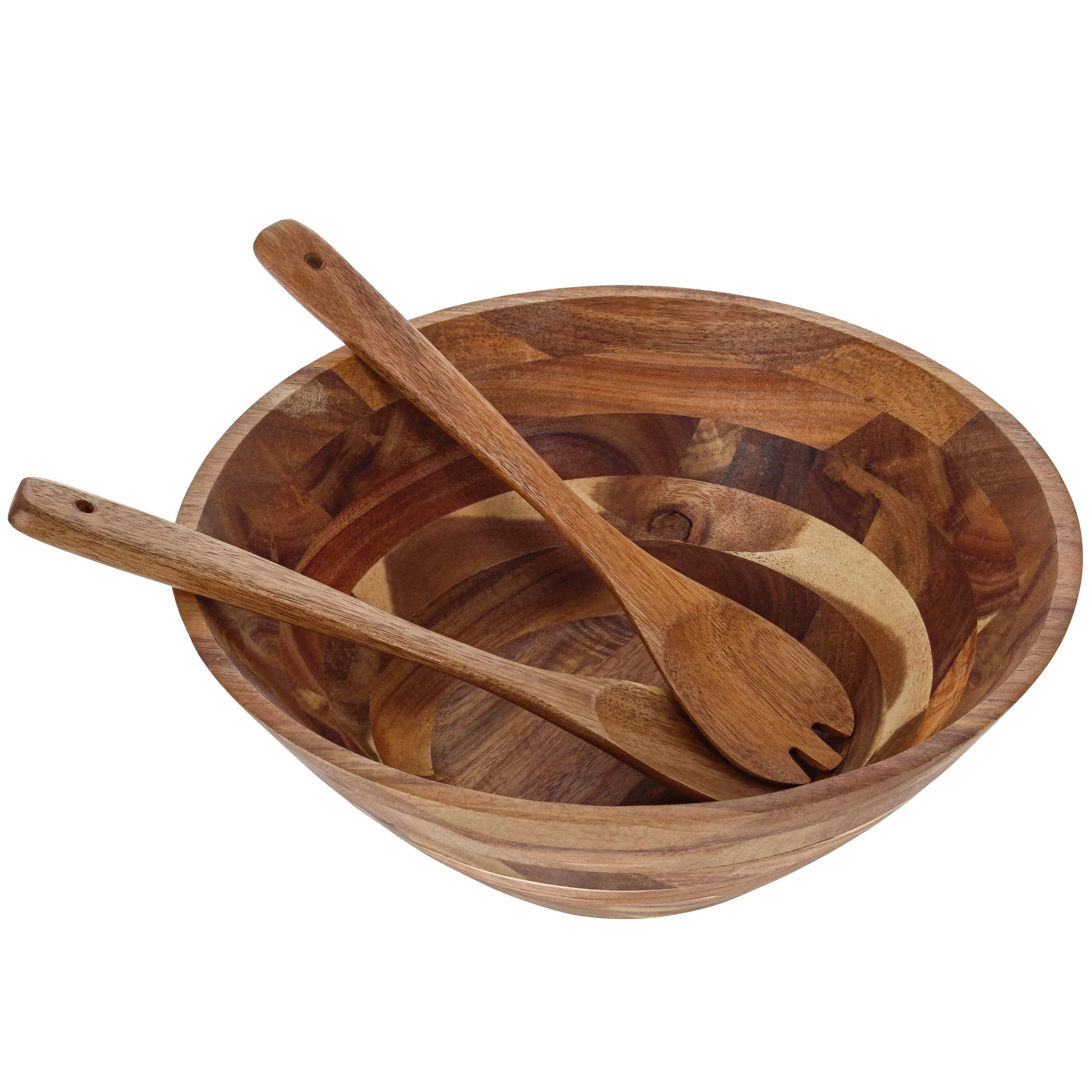 Creekview Home Emporium Acacia Salad Bowl and 2pc Wooden Serving Utensil Set - Walmart.com | Walmart (US)