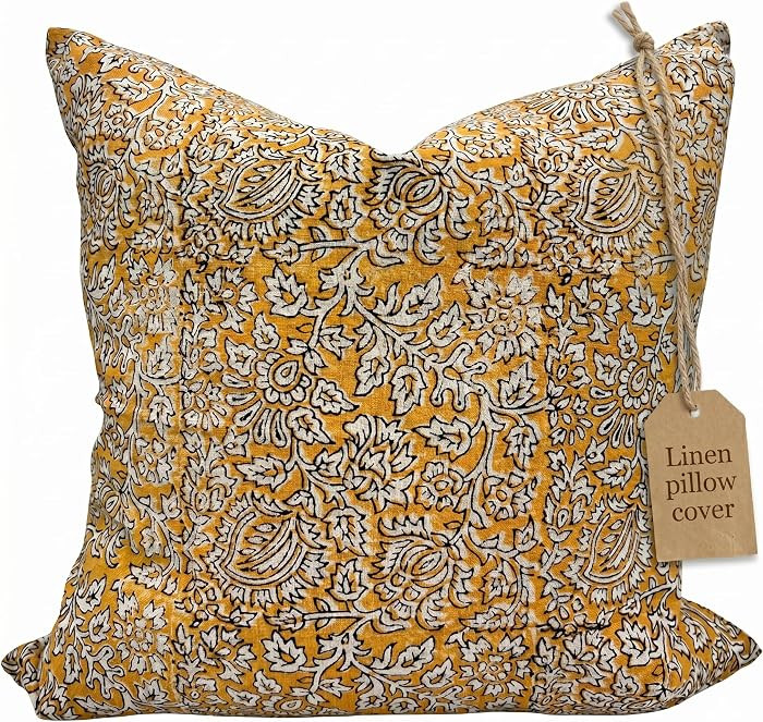 Decorative Pillow Cover French Country Pillow Cover Cottage Decor Floral Block Print, Farmhouse D... | Amazon (US)