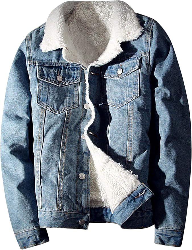 Springrain Men's Sherpa Fleece Lined Denim Jacket Warm Winter Trucker Jacket Cowboy Jean Jacket | Amazon (US)