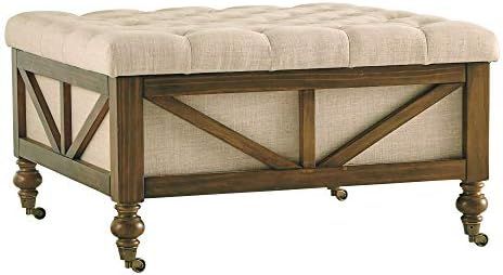 Signature Design by Ashley Kyleman Farmhouse Upholstered Tufted Storage Ottoman Table, Beige & Br... | Amazon (US)