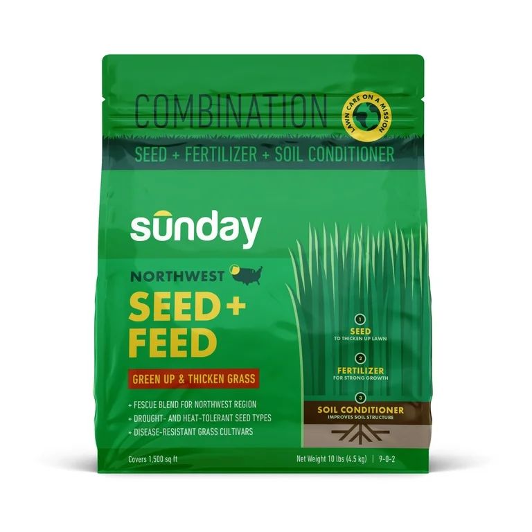 Sunday Northwest 1,500 Sq. Ft. Seed + Feed, Grass Seed + Lawn Fertilizer 10 lb | Walmart (US)