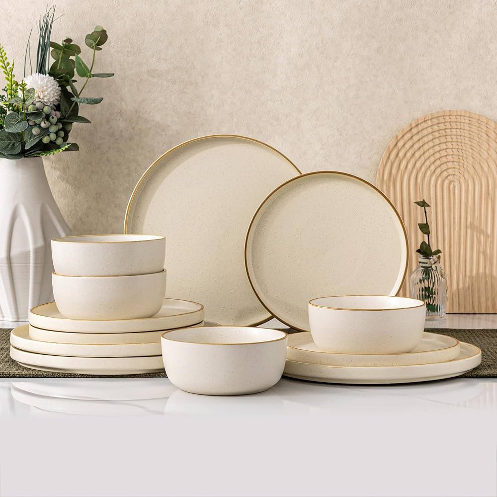 AmorArc Stoneware Dinnerware, Reactive Ceramic Plates and Bowls Set, Highly Chip and Crack Resist... | Amazon (US)