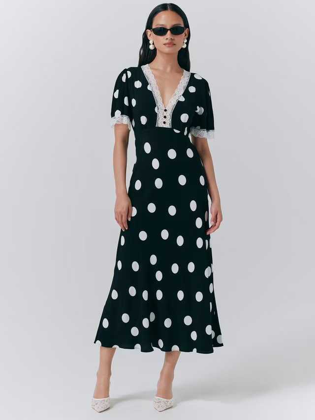 Ghost Belle Polka Dot Dress, Black/Multi | John Lewis (UK)