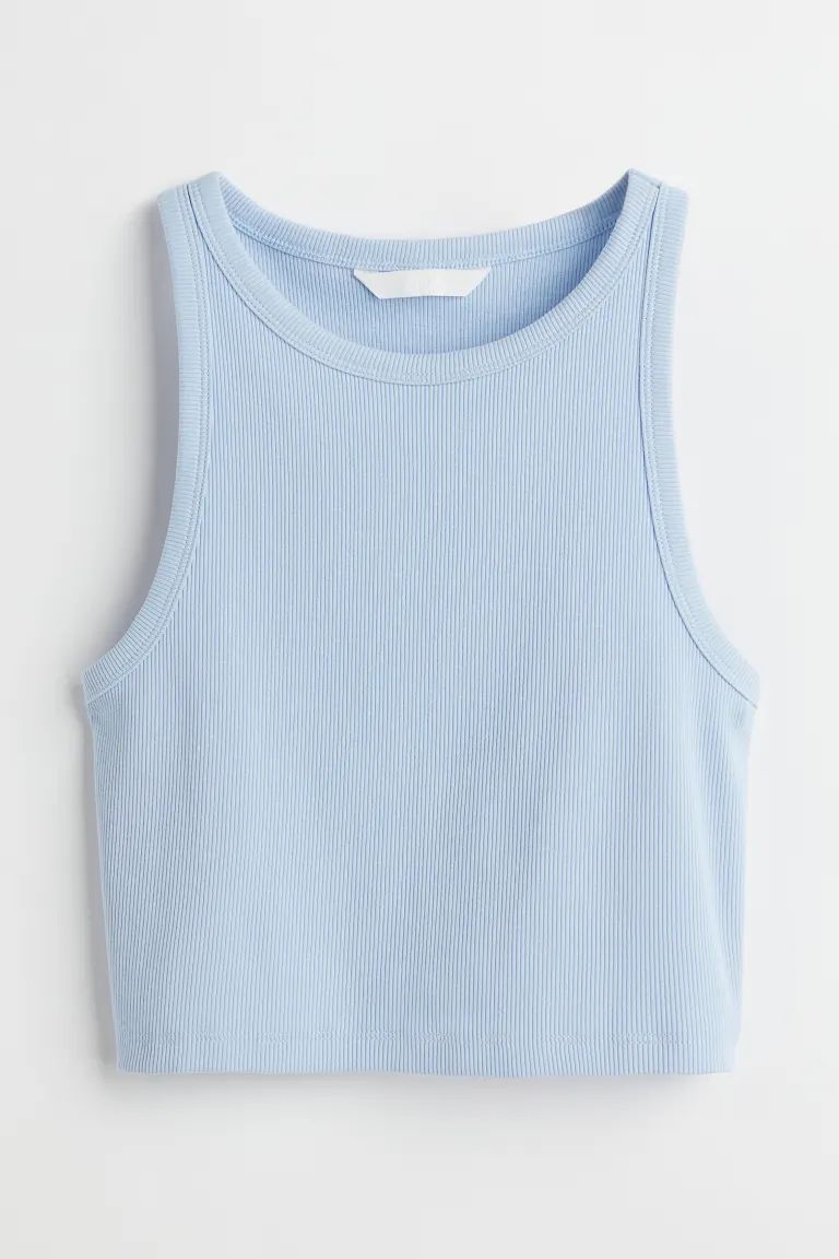 Fitted, crop tank top in ribbed cotton jersey with narrow trim at neckline and armholes. | H&M (US + CA)