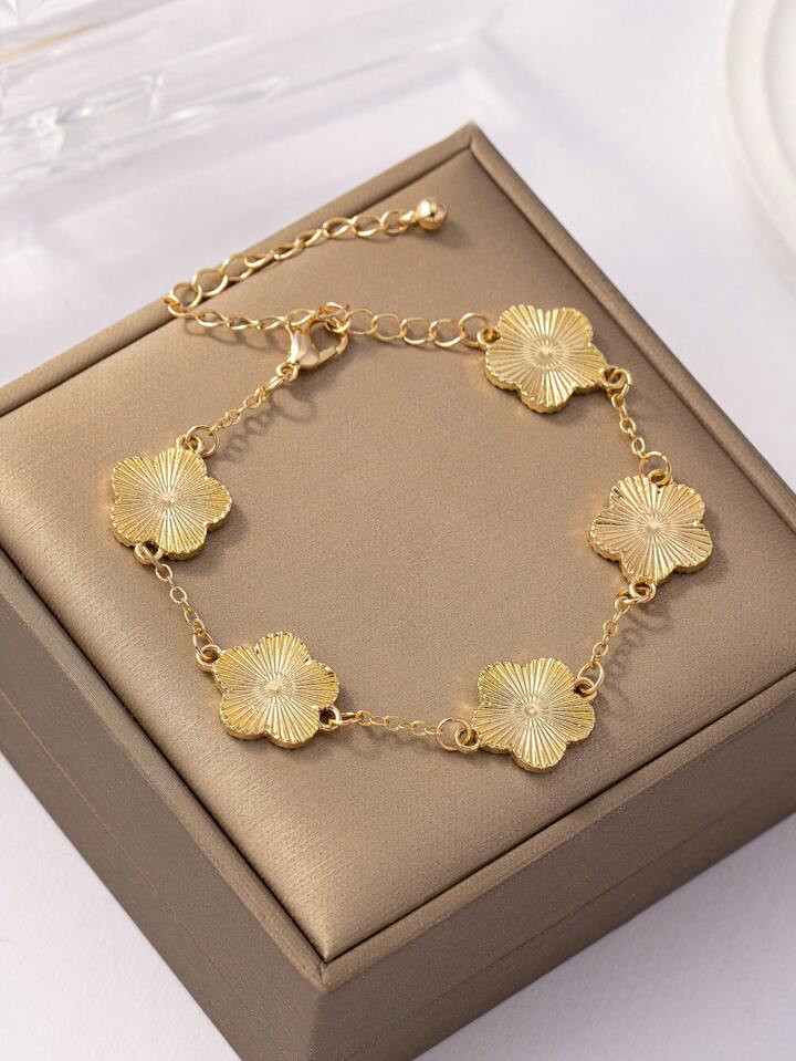 1pc Fashionable And Charming Vintage Style Dance Party Clover & Five Flowers Bracelet, Suitable F... | SHEIN