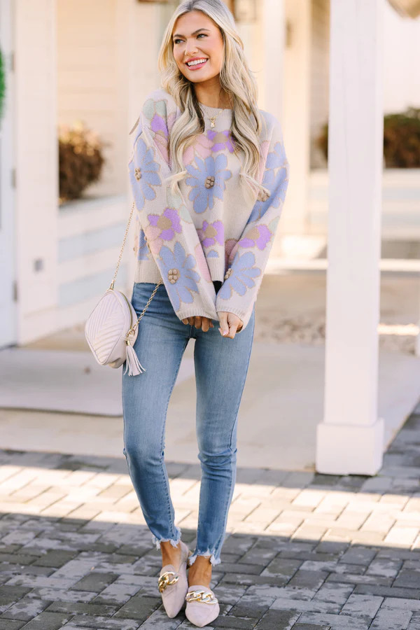 Easy To Love Beige Brown Floral Sweater | The Mint Julep Boutique