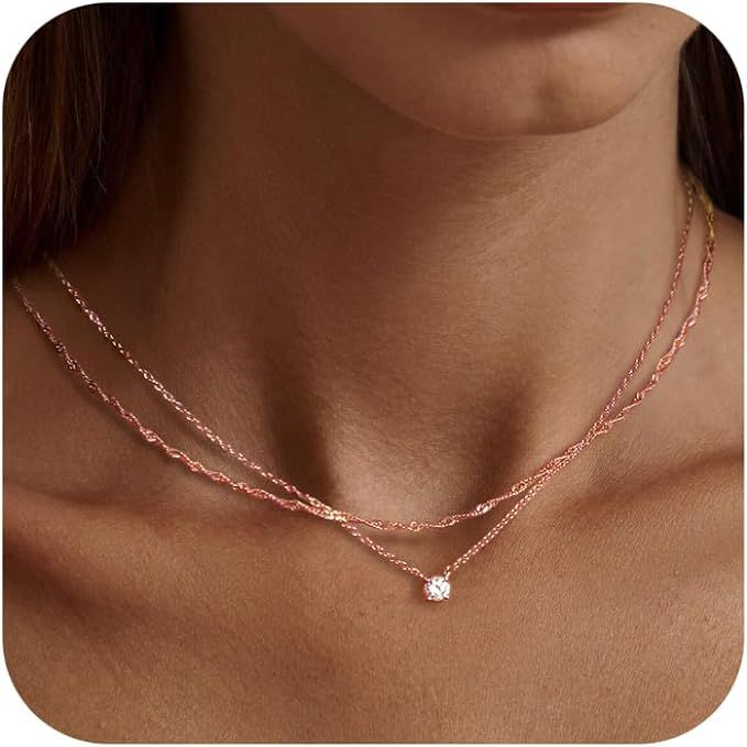 Tewiky Diamond Necklaces for Women, Dainty Gold Necklace 14k Gold Plated Long Lariat Necklace Sim... | Amazon (US)