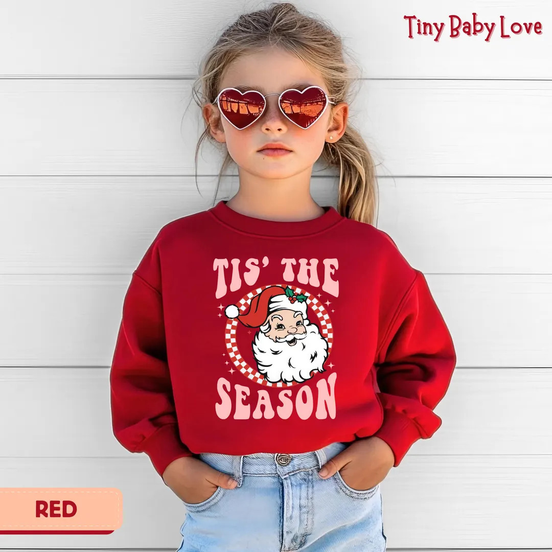 Tis the Season Youth Sweatshirt, Retro Santa Christmas Kids Sweater, Festive Holiday Youth Pullov... | Etsy (US)