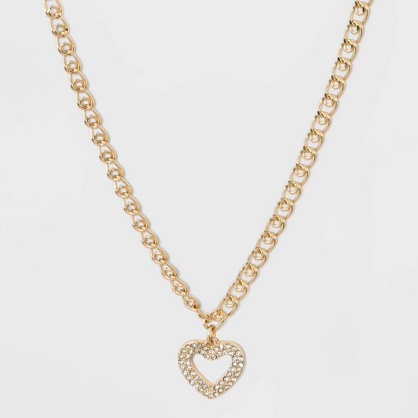 SUGARFIX by BaubleBar Crystal Heart Pendant Chain Link Necklace - Clear | Target
