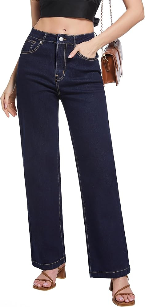 Women's Jeans High Waisted Straight Leg Stretchy Jeans Trendy Wide Leg Tummy Control Loose Casual... | Amazon (US)