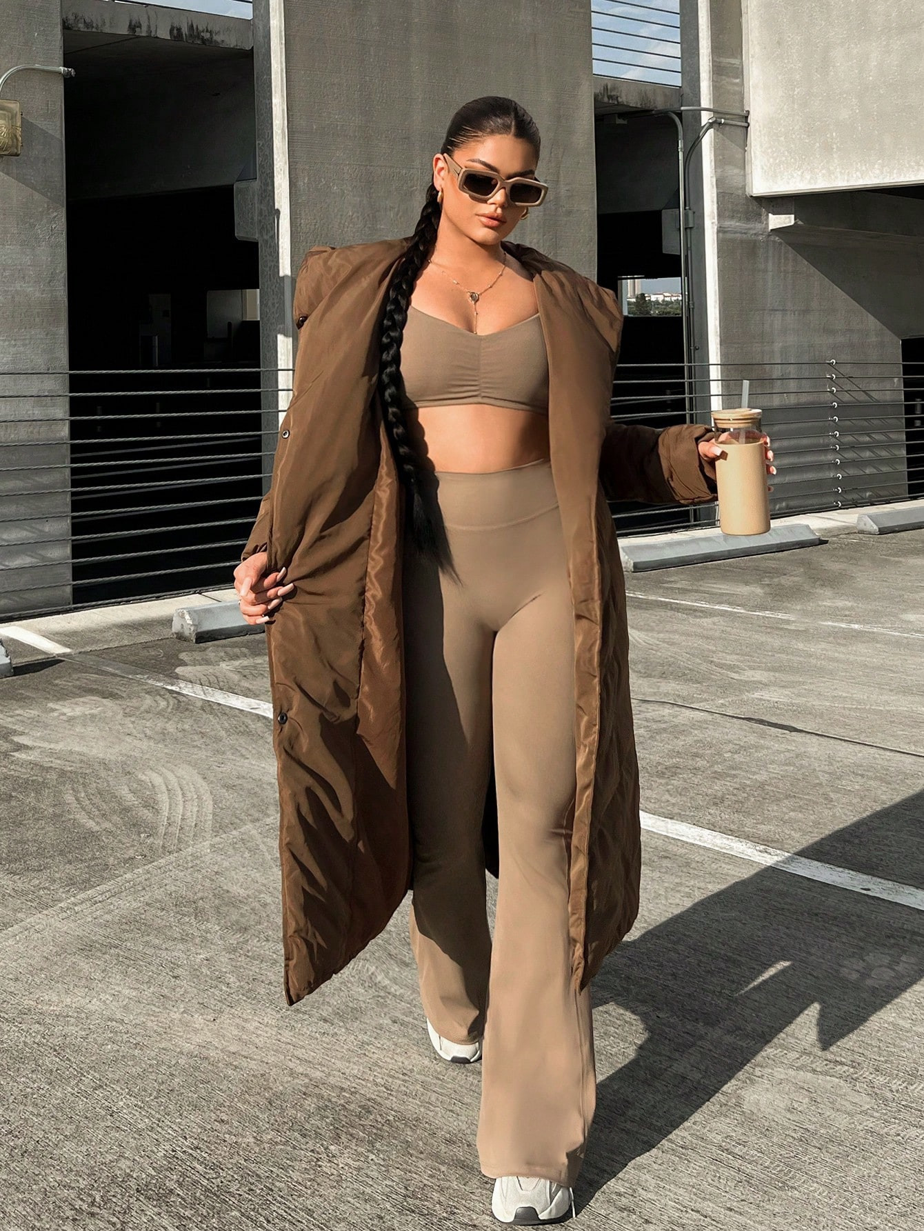 SHEIN SXY Solid Open Front Longline Hooded Coat | SHEIN